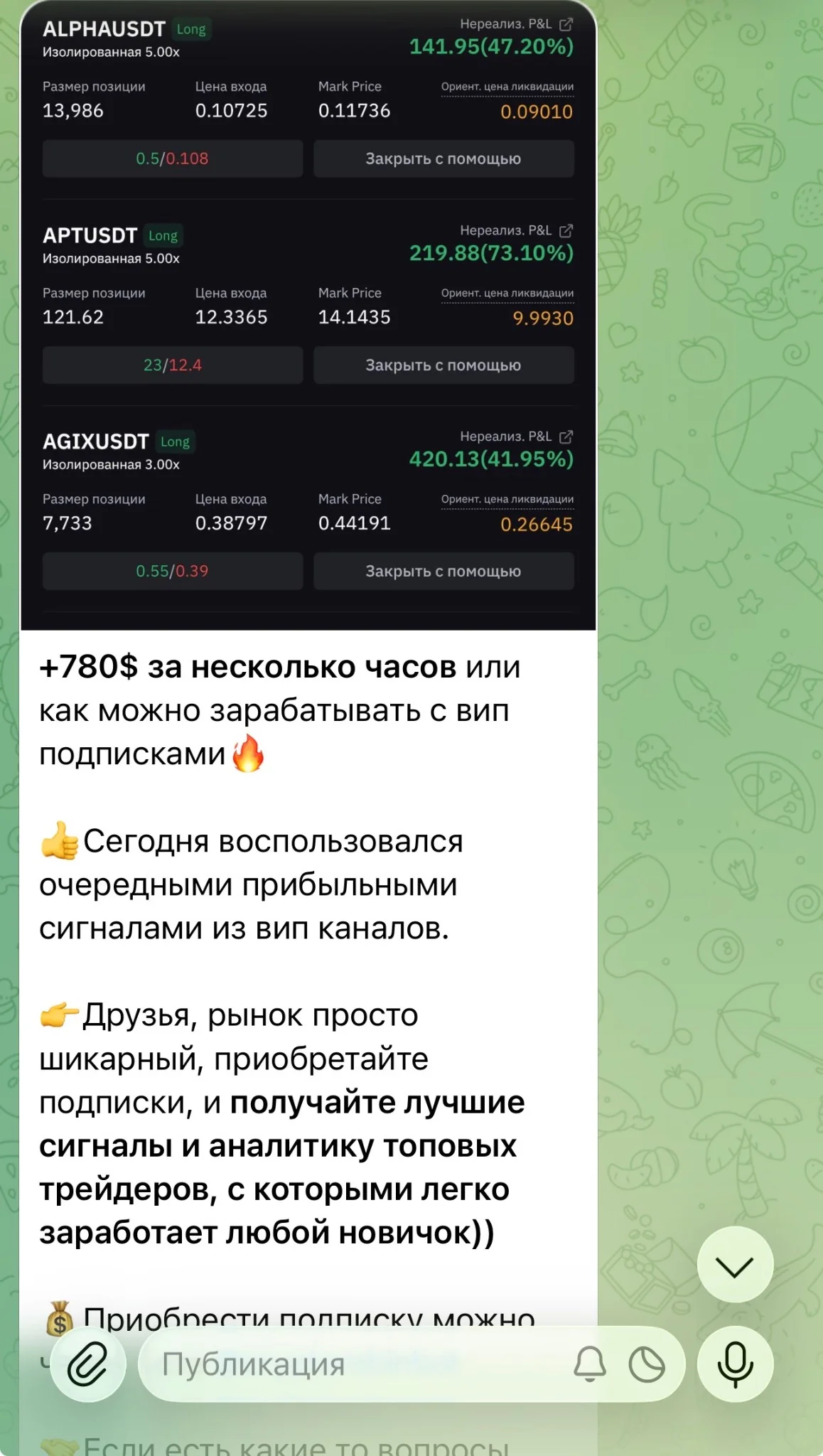 Портфель прибыльных сделок из закрытых VIP-каналов