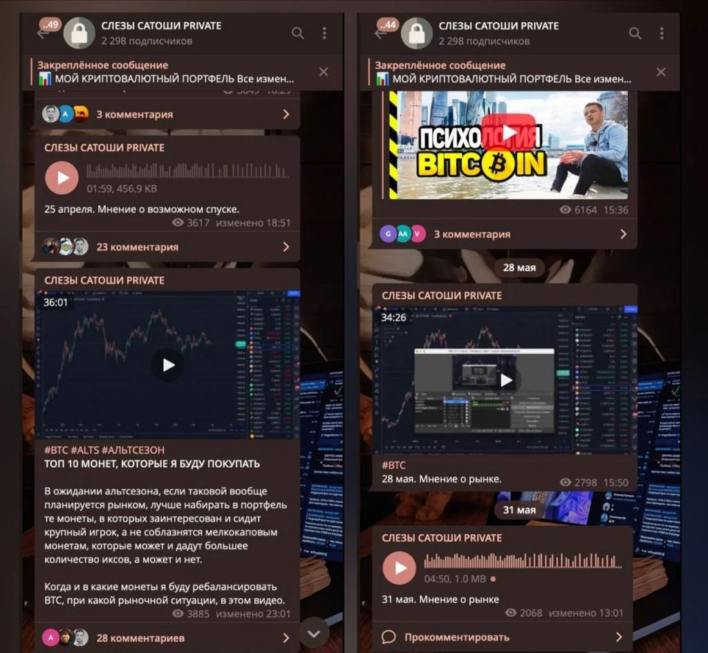 Примеры публикаций из закрытого Telegram-клуба Слезы Сатоши
